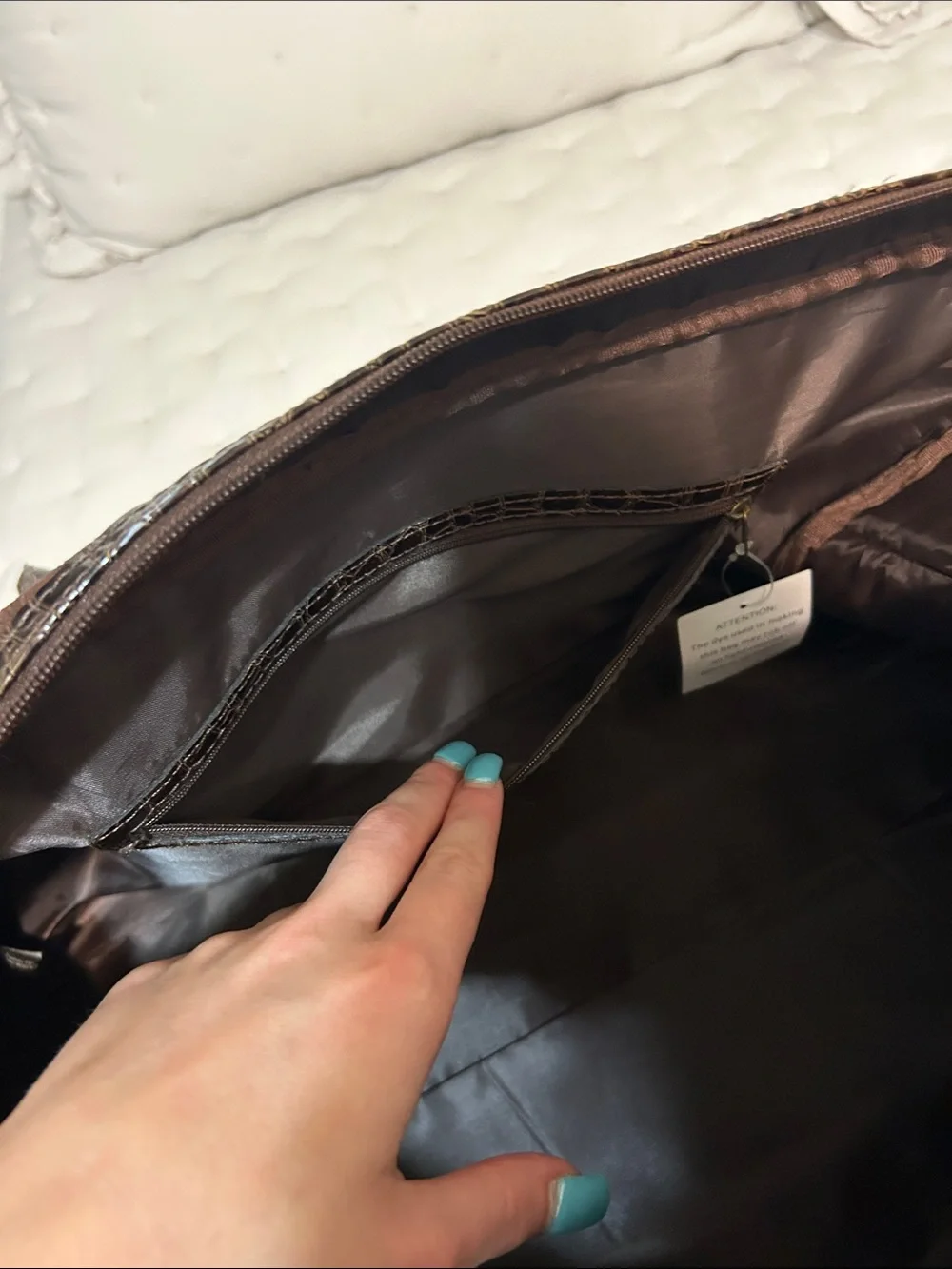 Bath & Body Works Brown Suede Duffel Bag with Croc Trim and White Fur — OS